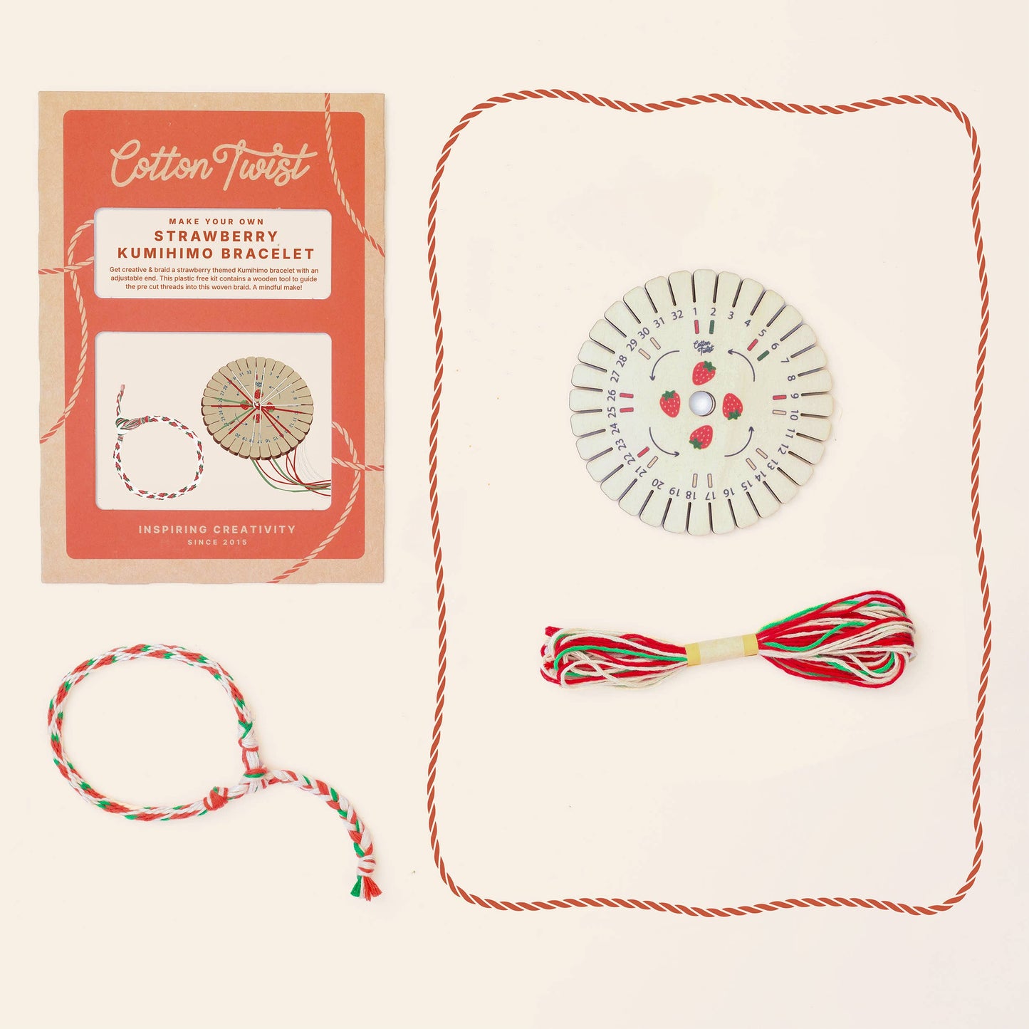 Cotton Twist (WE PREPAY ALL USA DUTIES) - Make Your Own Strawberry Kumihimo Bracelet Kit
