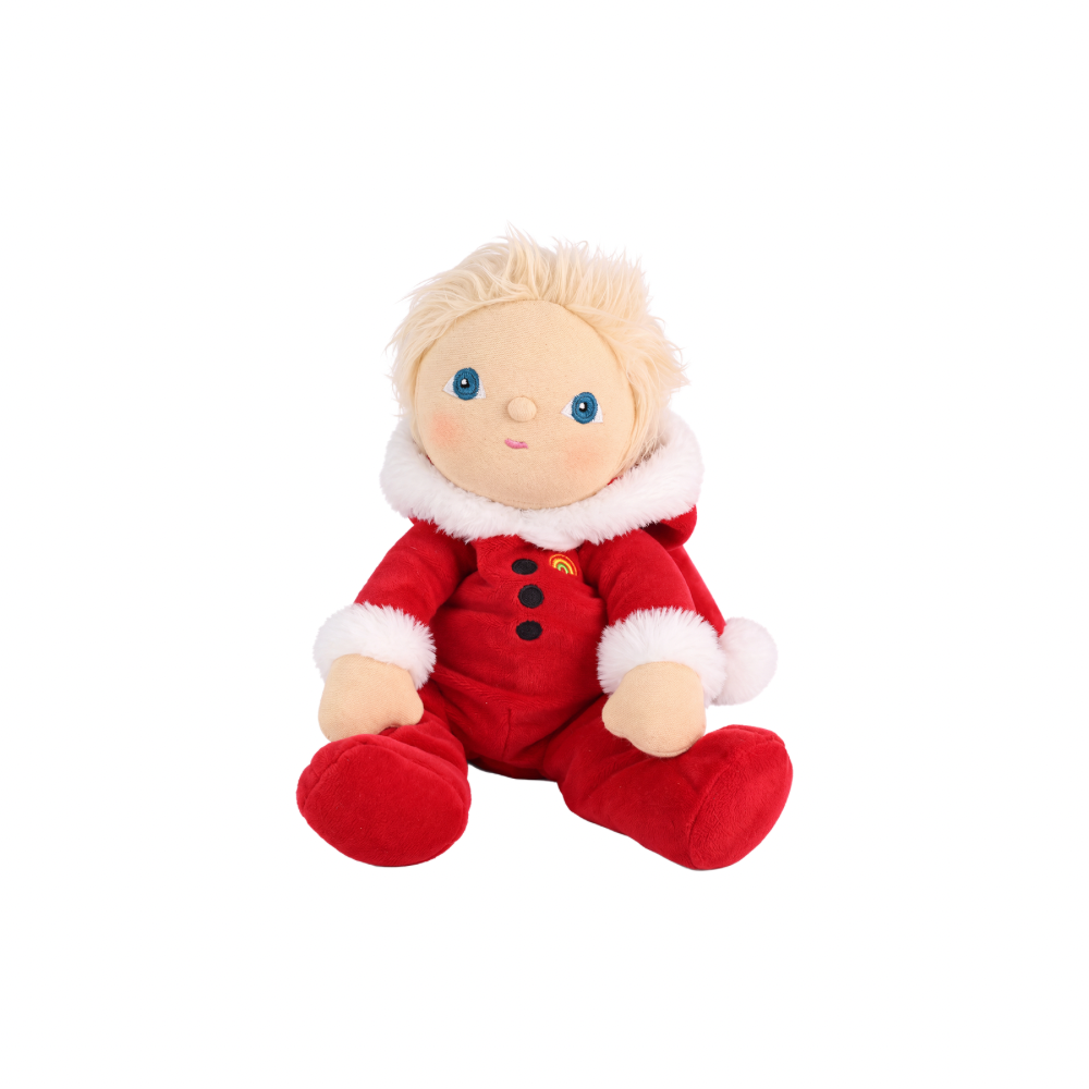 Olli Ella Sammy Santa Dinky Dinkum mini doll posed sitting up for festive Christmas pretend play