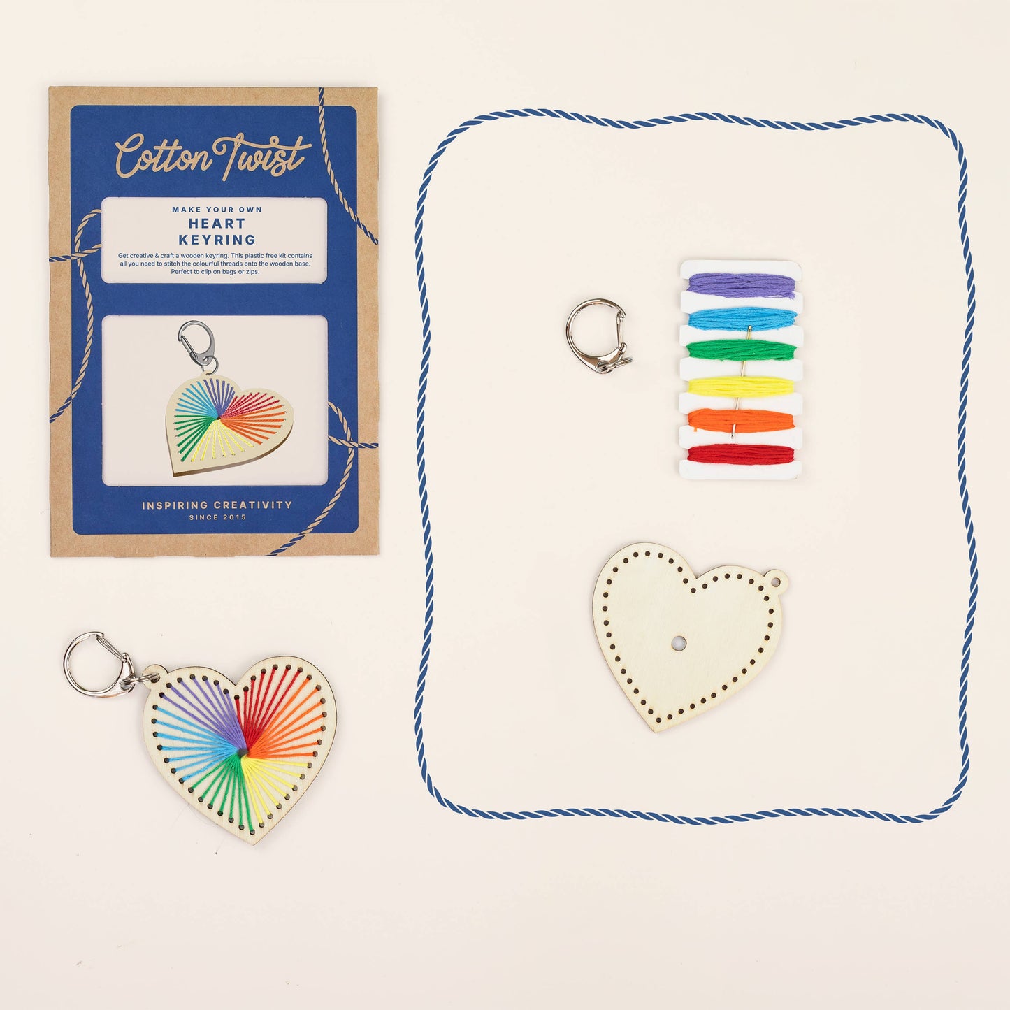 Cotton Twist (WE PREPAY ALL USA DUTIES) - Heart Keyring Craft Kit