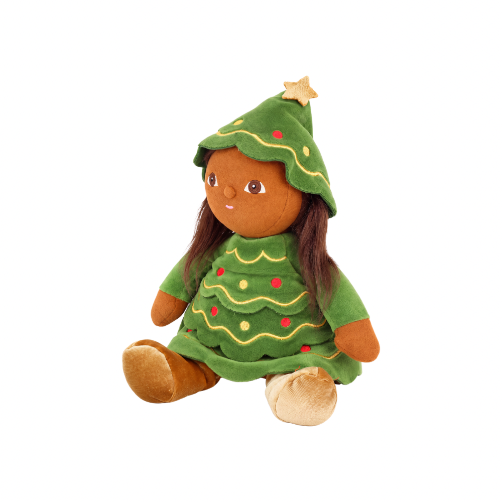 Olli Ella Eden Evergreen Dinky Dinkum mini doll posed sitting up for festive Christmas pretend play
