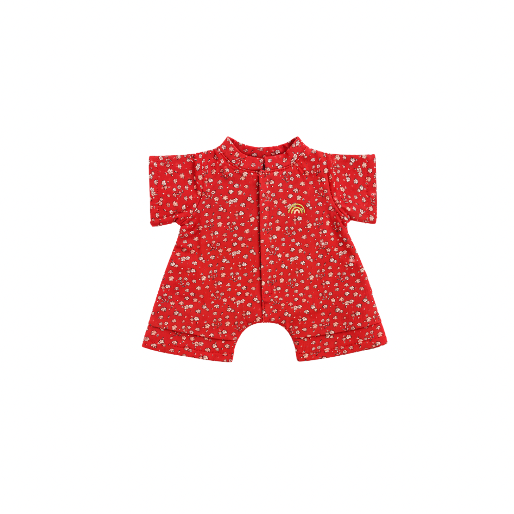 Olli Ella Dinkum Doll PJs in Hollyrose red floral 100% cotton Christmas pyjama set