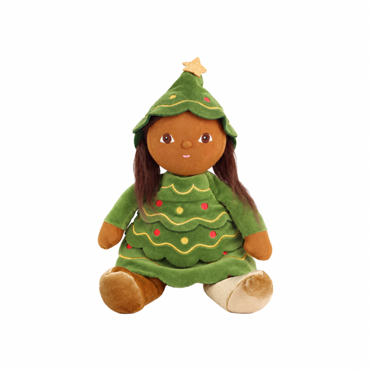 Olli Ella Dinky Dinkum Eden Evergreen sitting in green Christmas tree suit with gold star