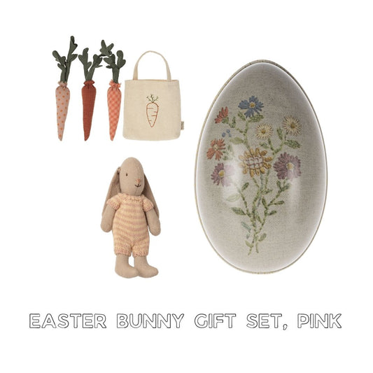 Maileg easter bunny gift set with micro bunny in pink, Maileg egg and Maileg carrots
