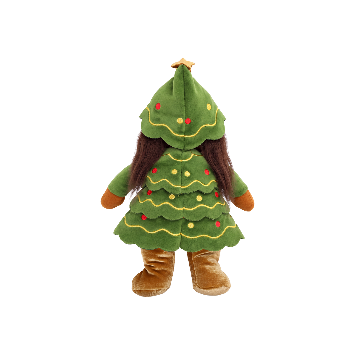 Back of Olli Ella Dinky Dinkum Eden Evergreen showing embroidered facial features and star hood