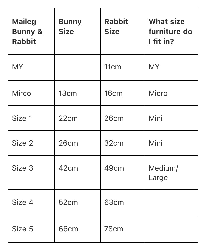 Maileg Size Guide for Furniture & Accessories – Dilly Dally Kids