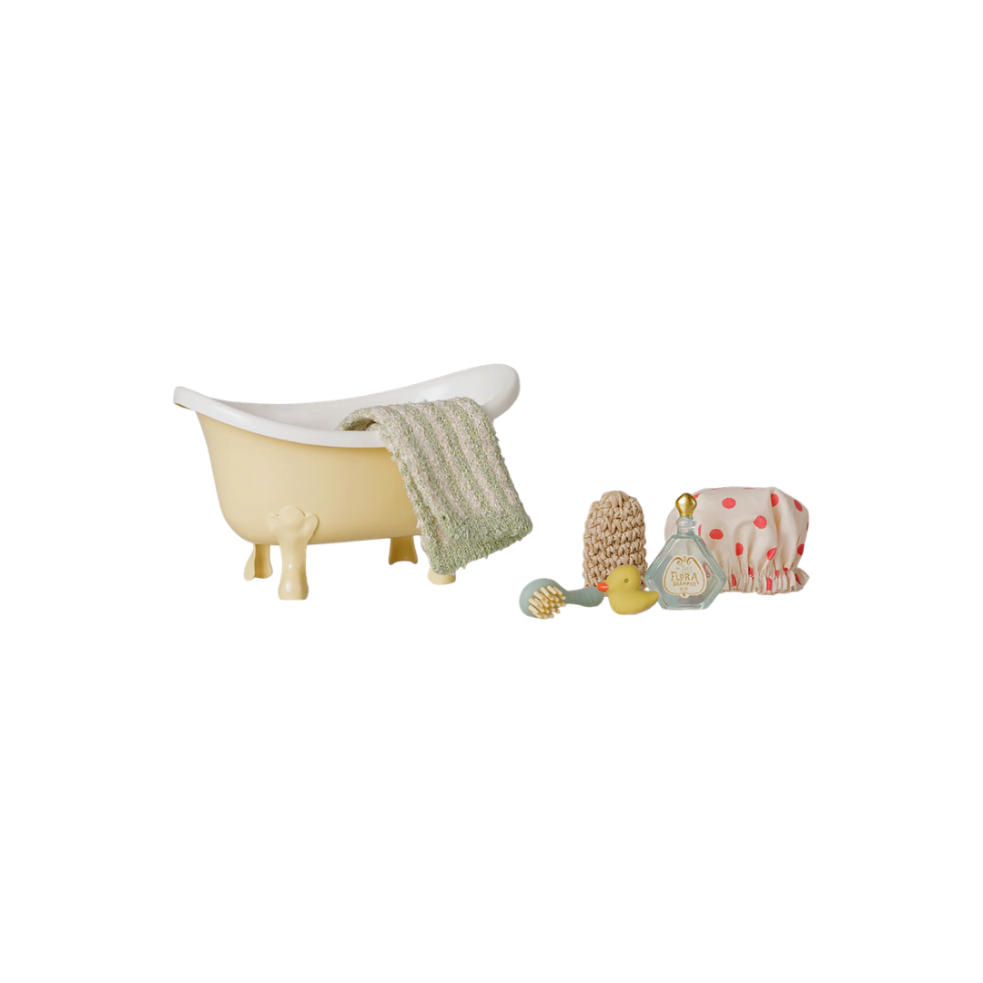 Maileg Bathtub set, Mouse - Yellow