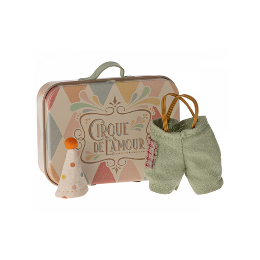 Maileg Clown Circus clothes in suitcase, Little brother mouse