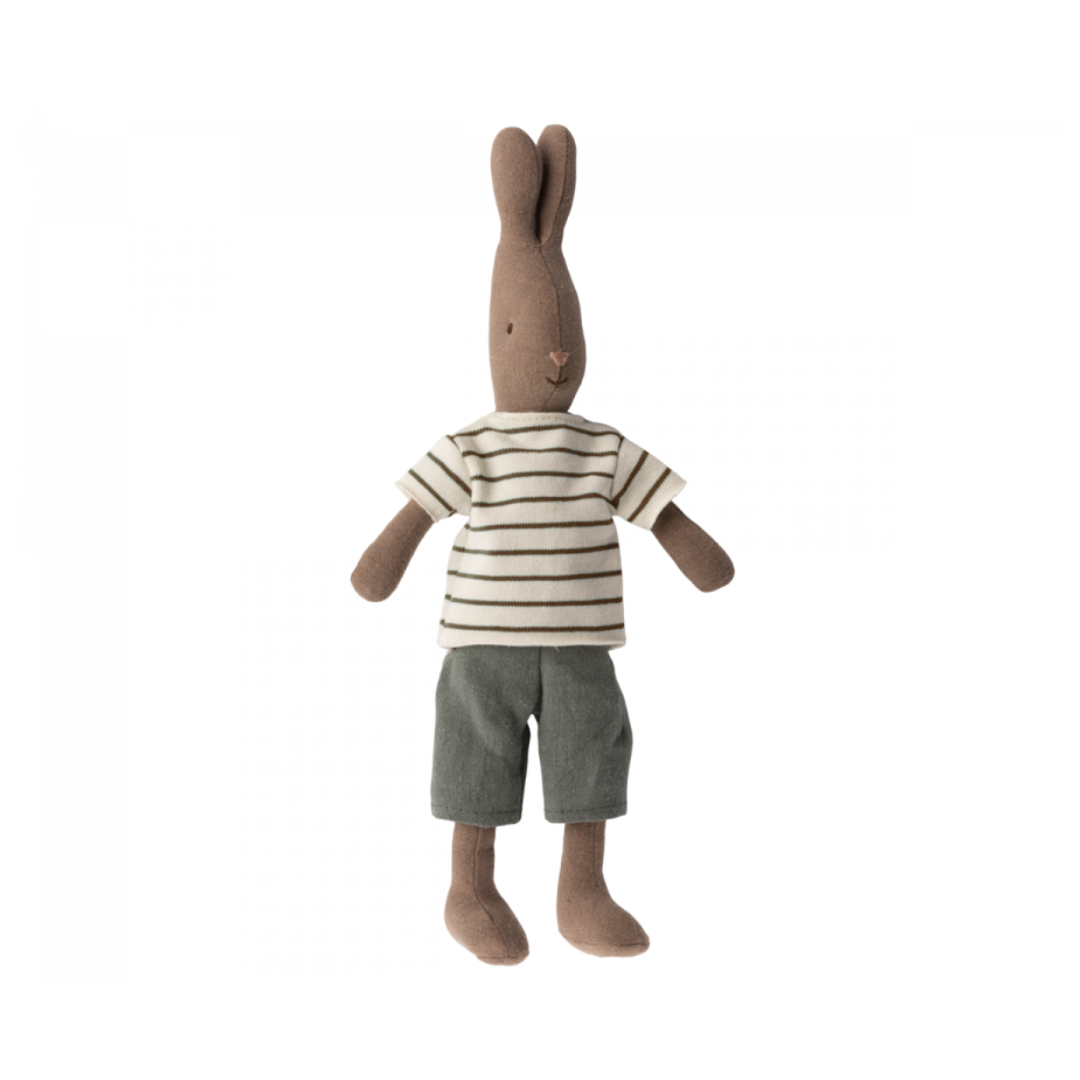 Maileg SS24 Rabbit size 2, Brown - Striped blouse and pants (DUE END MAY)
