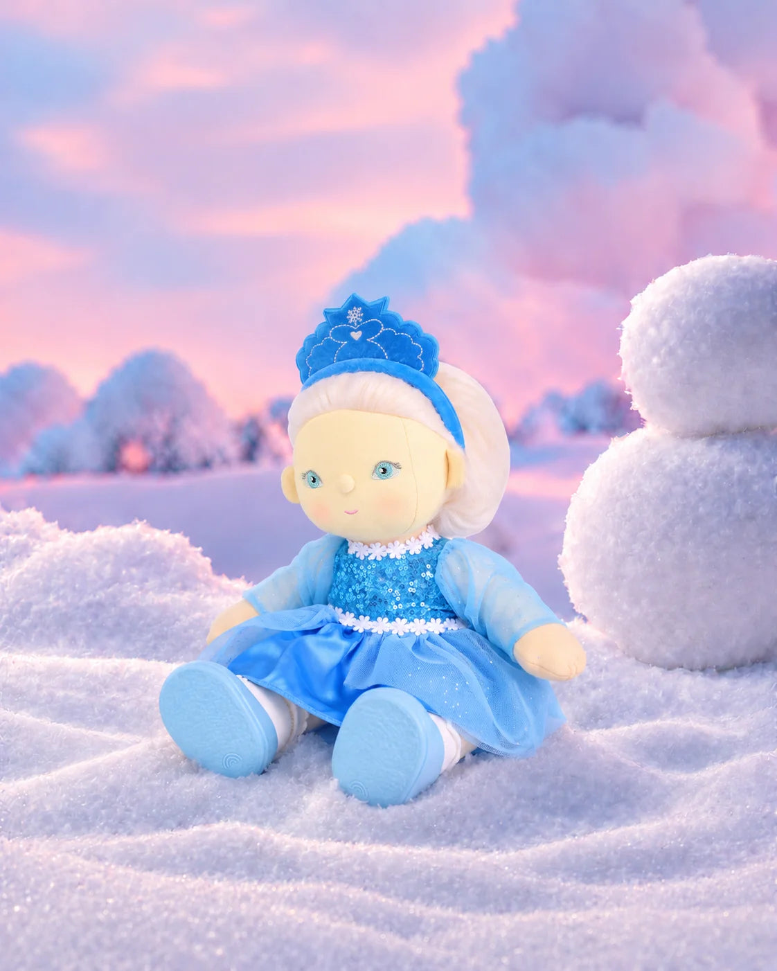 Olli Ella Dream Dinkum Doll Elsie Ice in snowy landscape from Holiday Hollow Christmas range