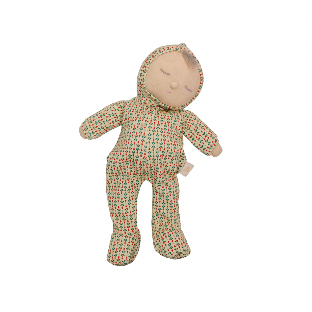 Olli Ella Dozy Dinkum Twinkle Berryheart soft baby doll in cream heart print onesie