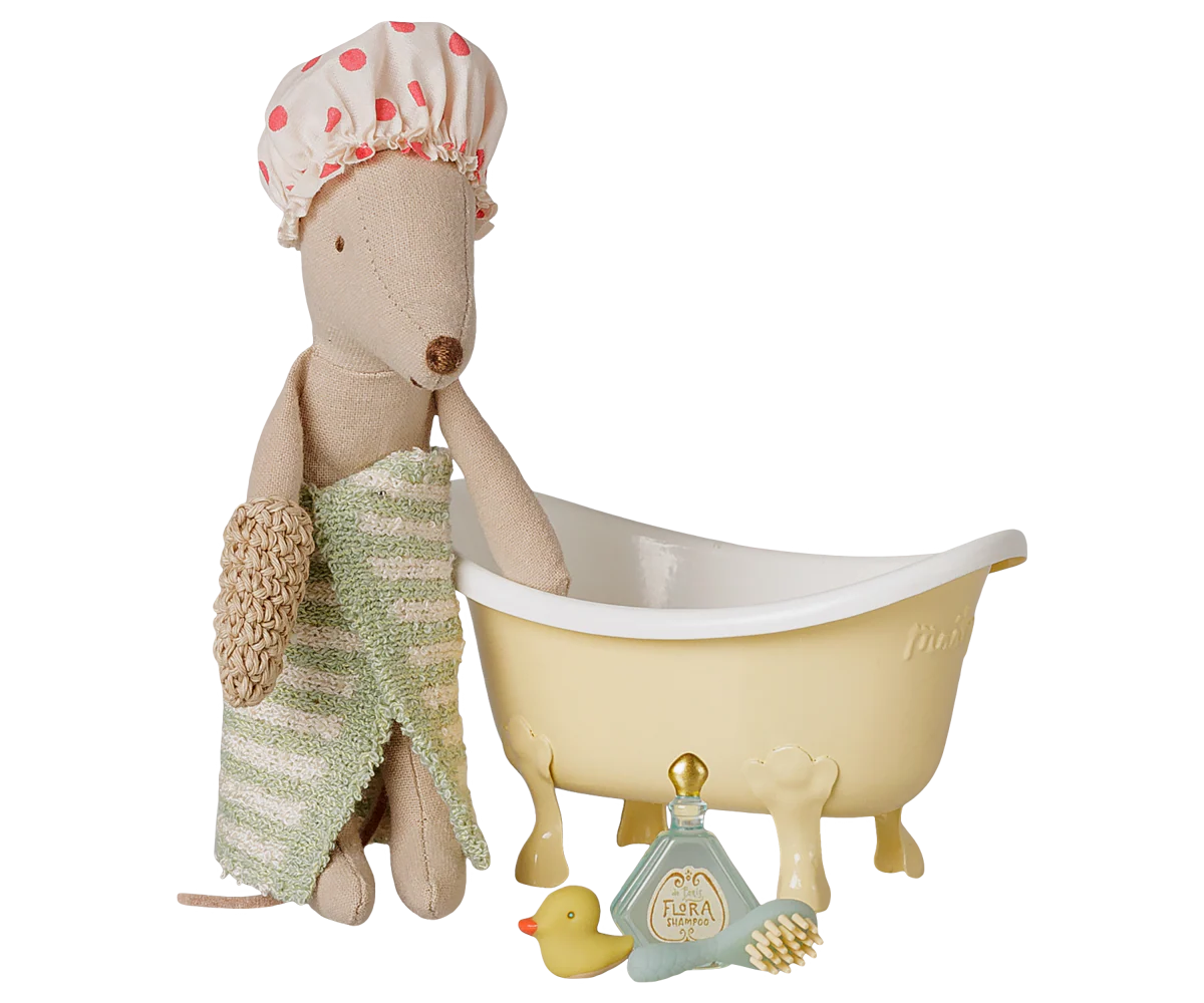 Maileg Bathtub set, Mouse - Yellow