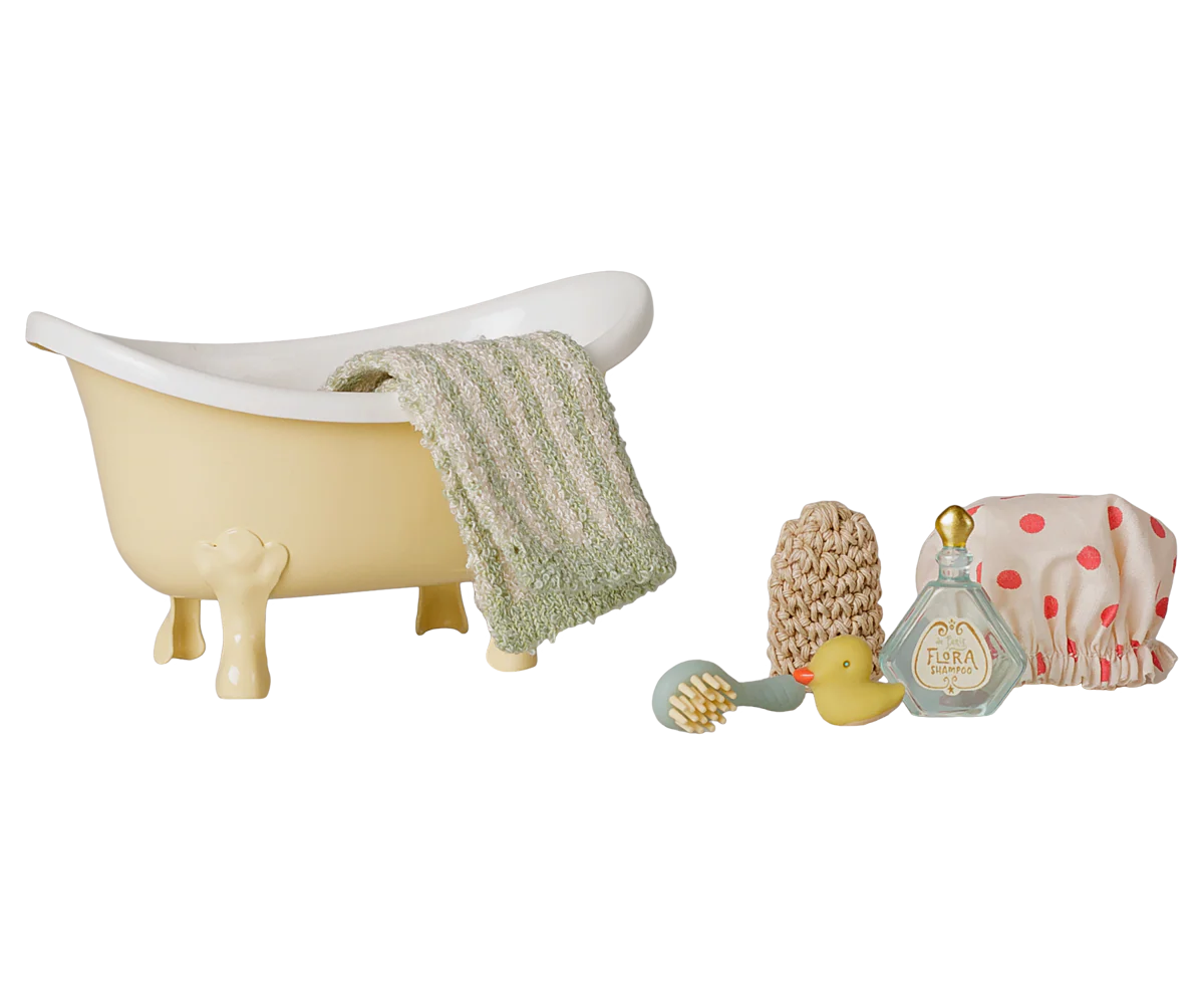 Maileg Bathtub set, Mouse - Yellow