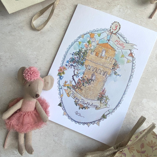 Little Mouse Fairytale Castle Personalised Birthday Card