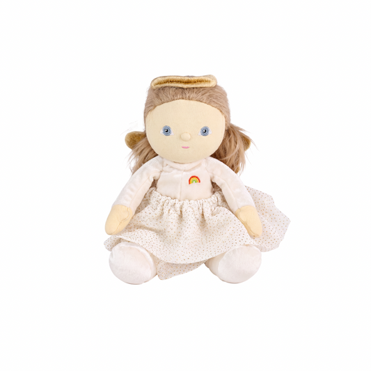 Olli Ella Dinky Dinkum Aria Angel sitting in white angel gown with soft wings
