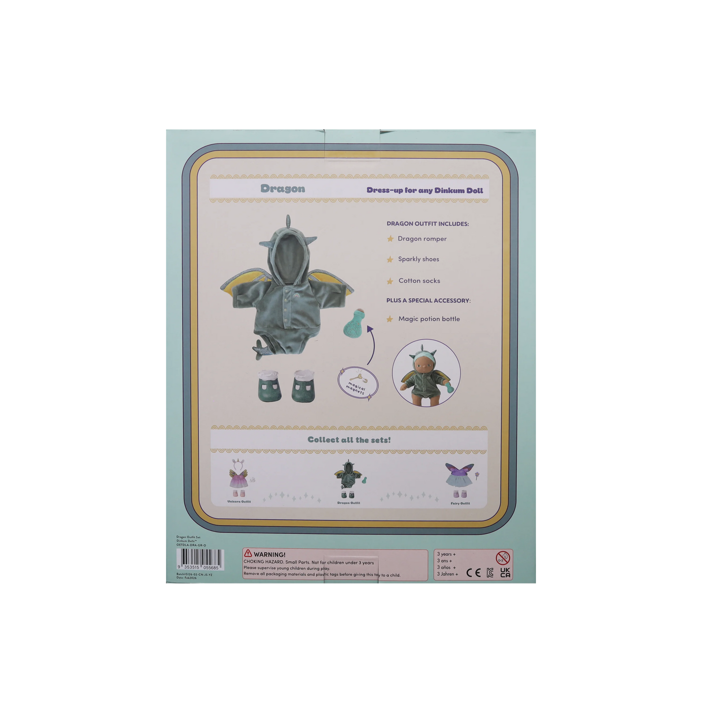 Dragon outfit packaging with instructions on a light blue background