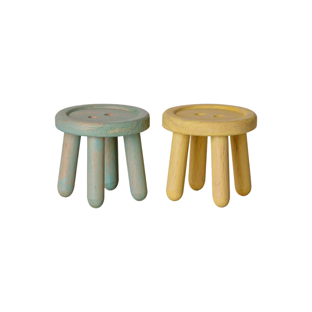 Maileg Stool set, Mouse - Mint/Light yellow