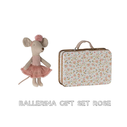 Maileg ballerina rose little sister mouse with Maileg suitcase tin bundle, little girl birthday present