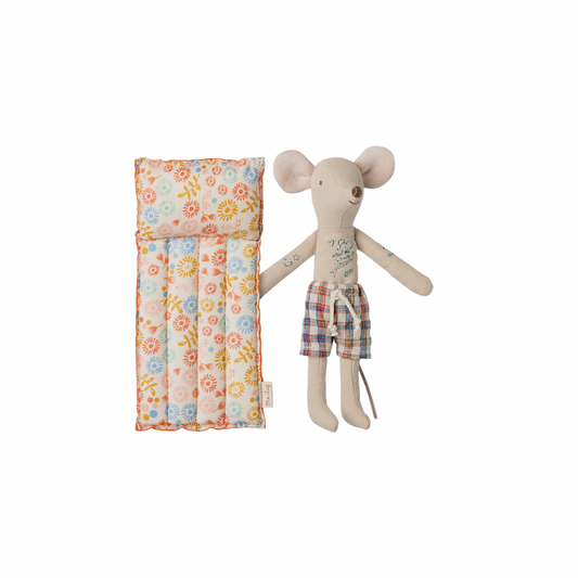 Maileg Beach mouse with air mattress, Dad - Flower