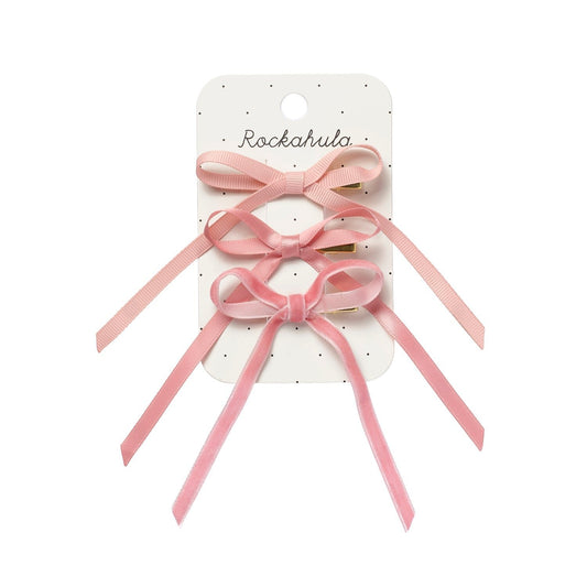 Rockahula long pink bow hair clips set of 3 crocodile hair clips available at Mouse in a Box