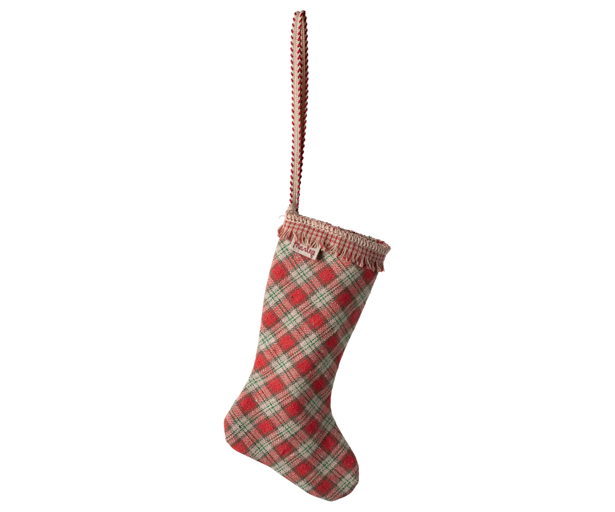 Maileg Fabric ornament, Stocking - Checker - Red