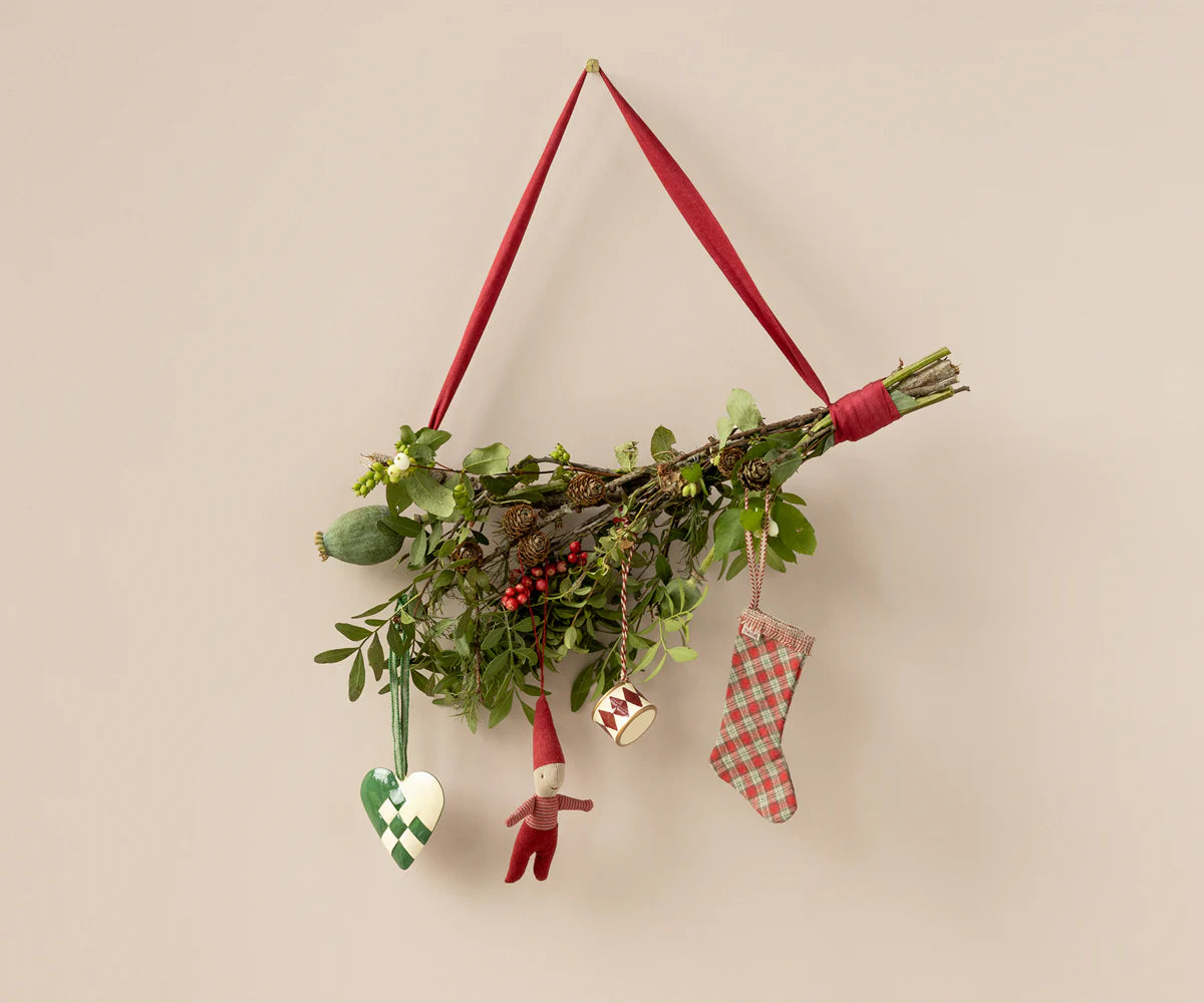 Maileg Fabric ornament, Stocking - Checker - Red