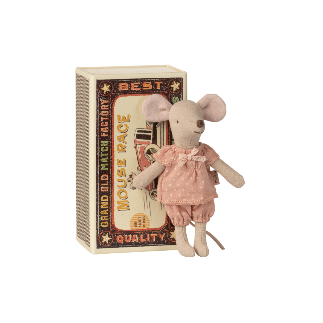 Maileg Big sister mouse in matchbox, Pink Spotty Outfit