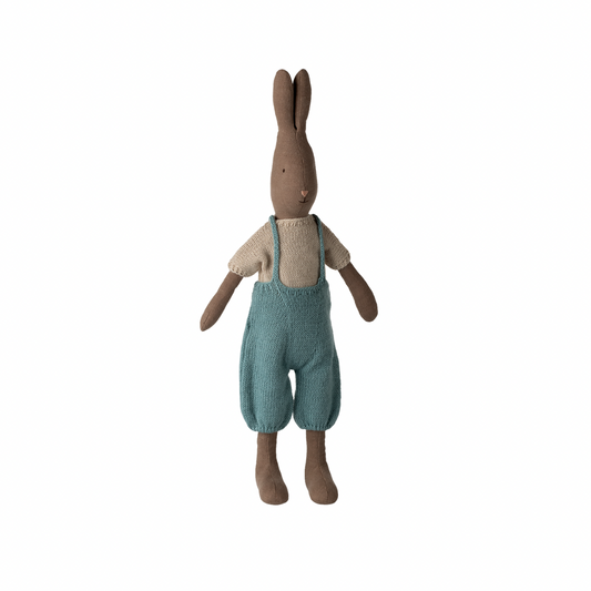 Maileg Rabbit, Size 3 - Brown - Knitted shirt and overall