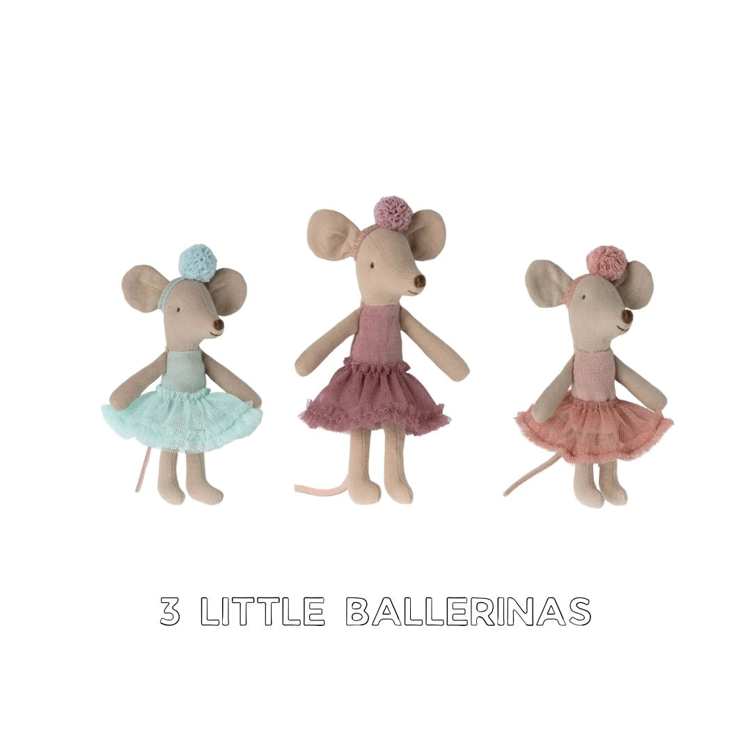 Maileg ballerina collection gift set bundle, three FW23 ballerina mice