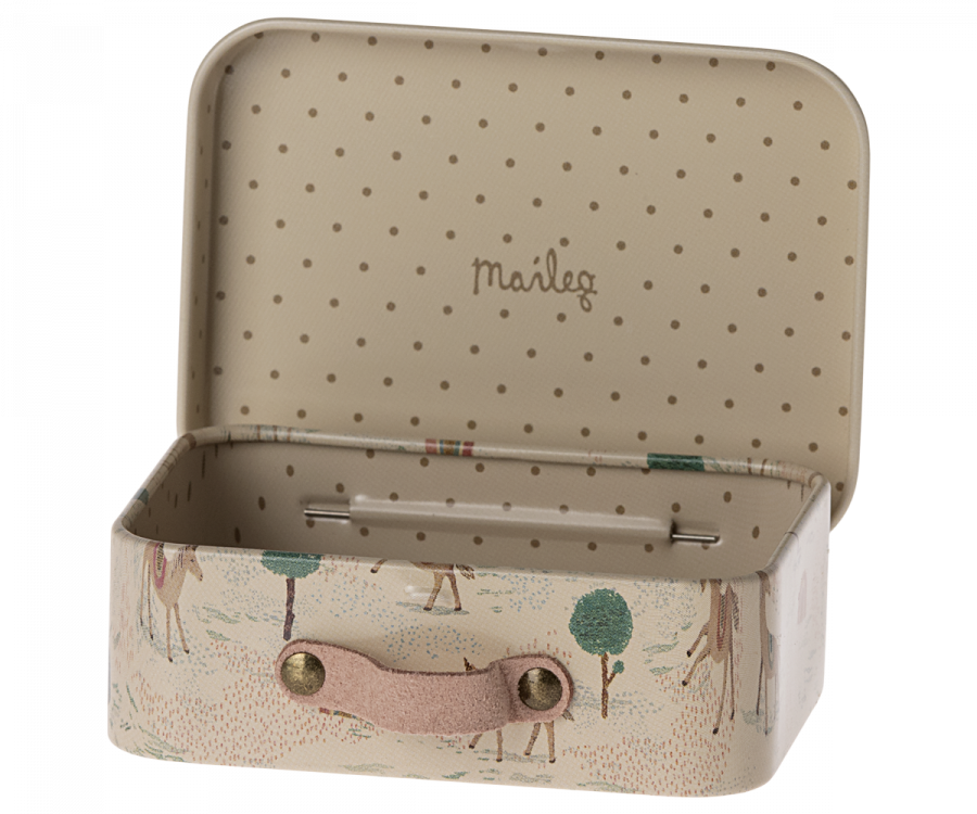 Maileg SS24 Metal Suitcase, Micro, Des licornes open tin