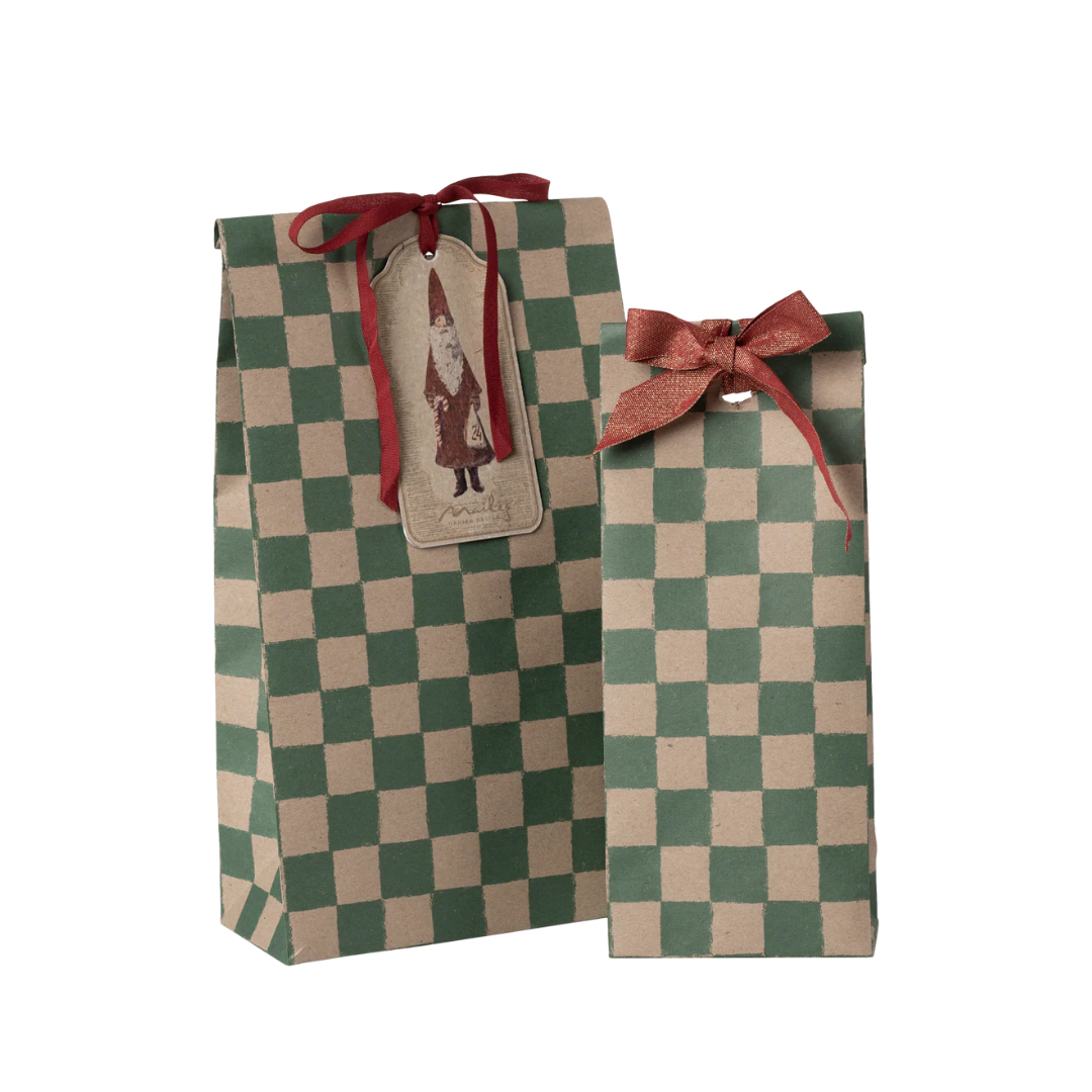 Maileg Gift Bag, Medium - Checker Green
