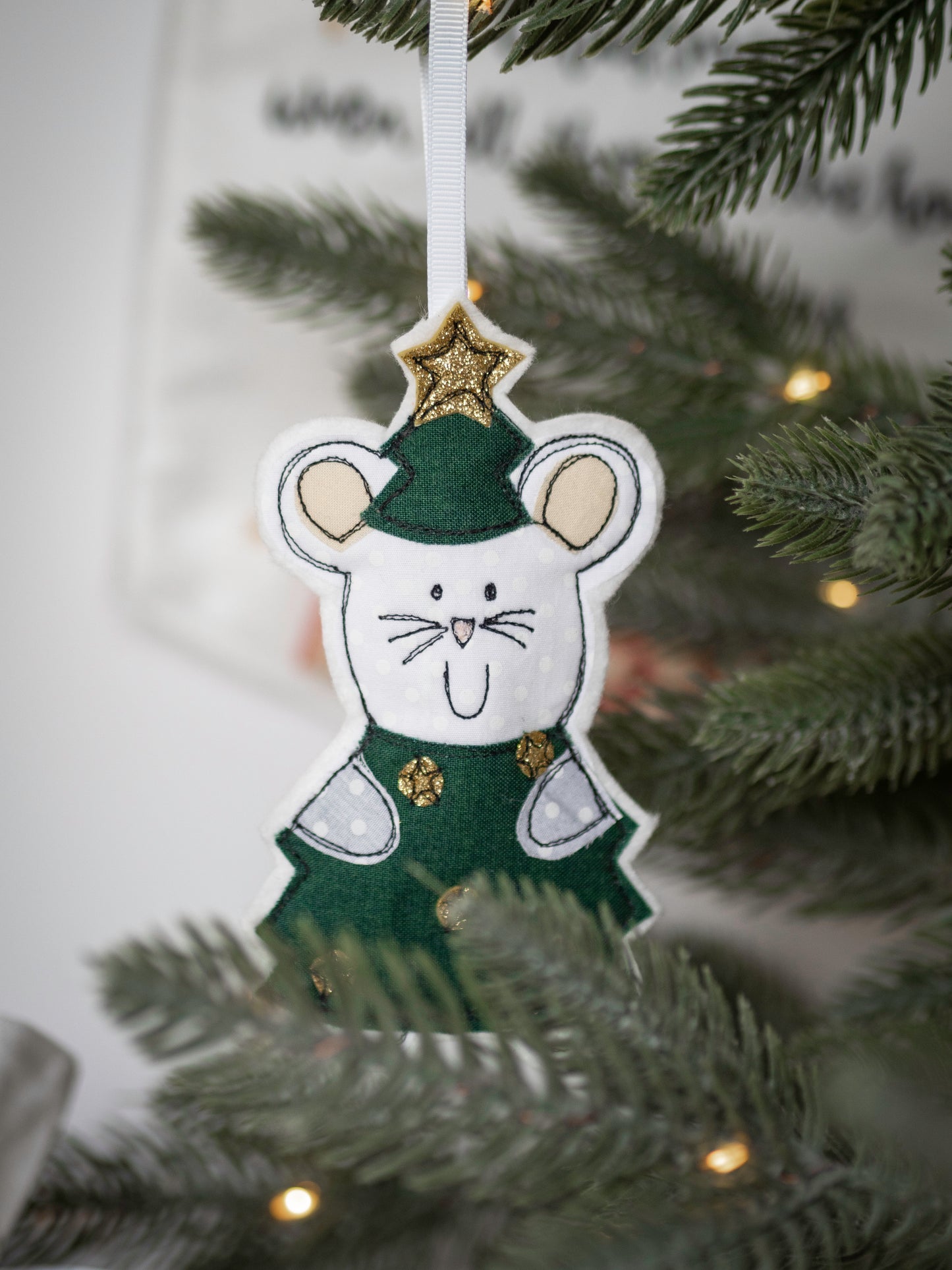 Girl Friday Emboridery Christmas Tree Mouse - Noelle Sprucewhisker, Personalised Christmas Decoration