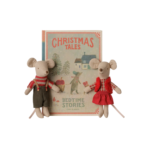 Maileg Christmas twin mice, Little sister and brother in book