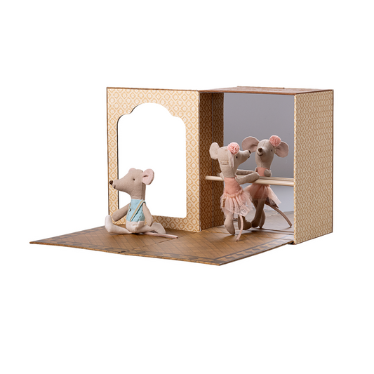 Maileg Ballet mice in dance studio, Little sister and brother