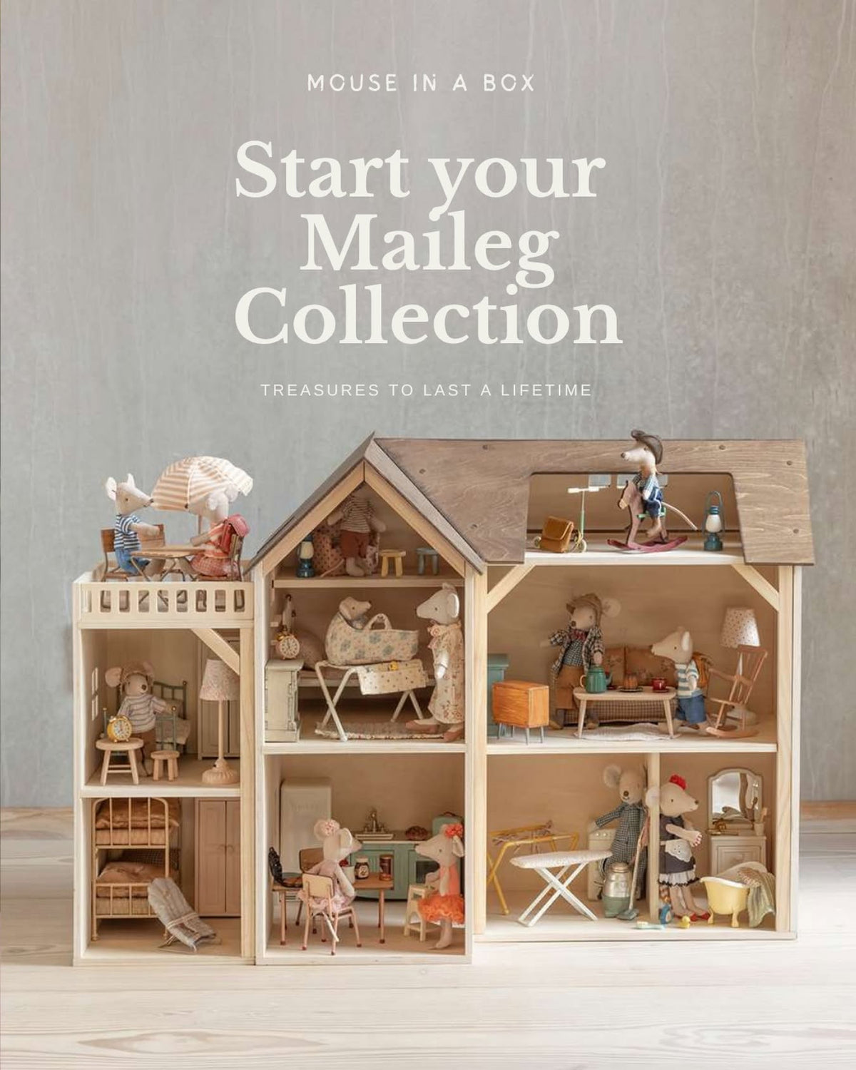 Maileg Mouse Hole Farmhouse dolls house with mice and furniture