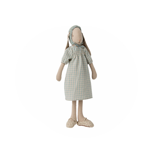 Maileg Bunny size 3, Mint smocked dress with bonnet
