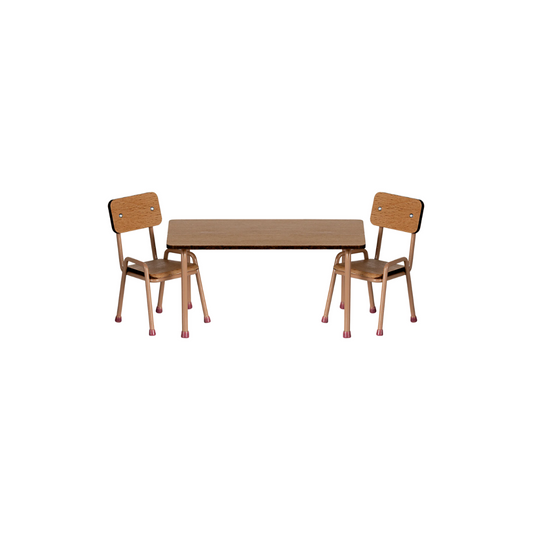 Maileg Table and chair set, Mouse - Dark powder
