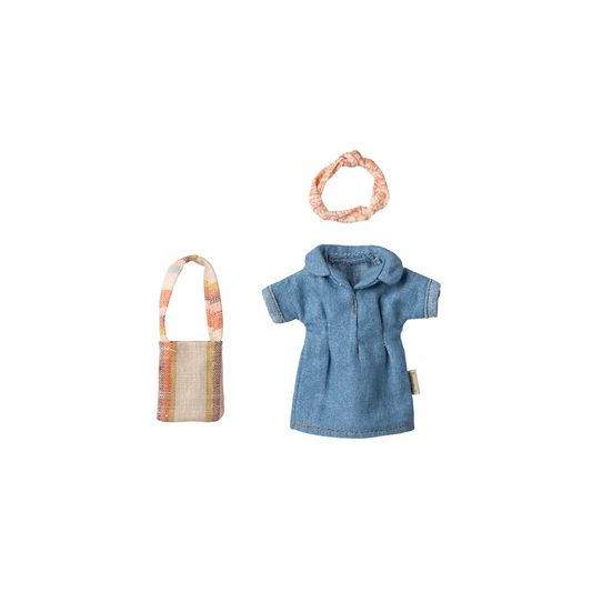 Maileg Denim dress and bag for a Maileg Mum mouse dress up, from the Maileg SS25 collection