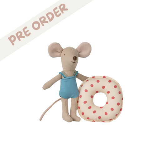 Maileg Beach mouse with float, Little sister - Red dot