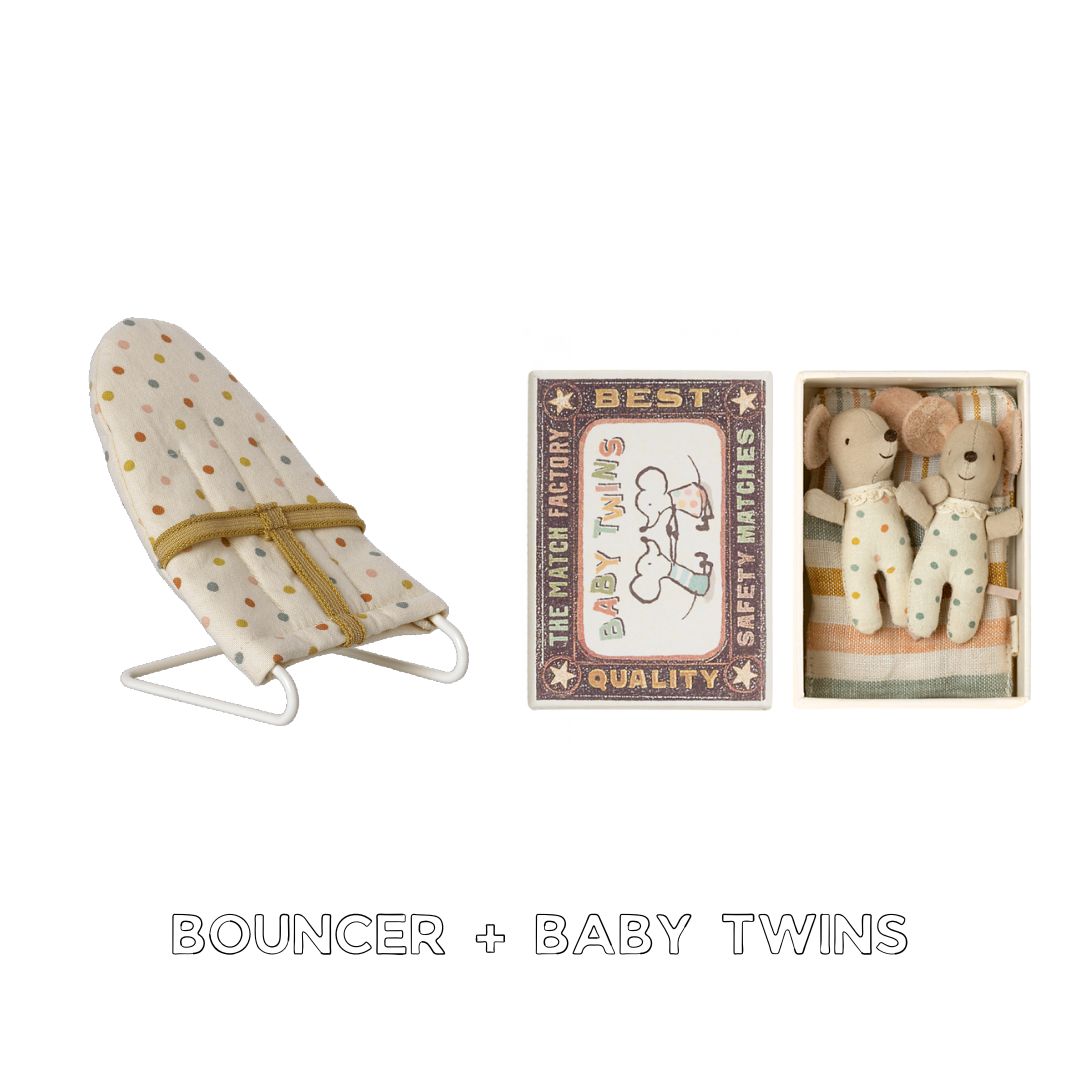 Maileg baby twins bouncer gift set with baby twins and bouncer