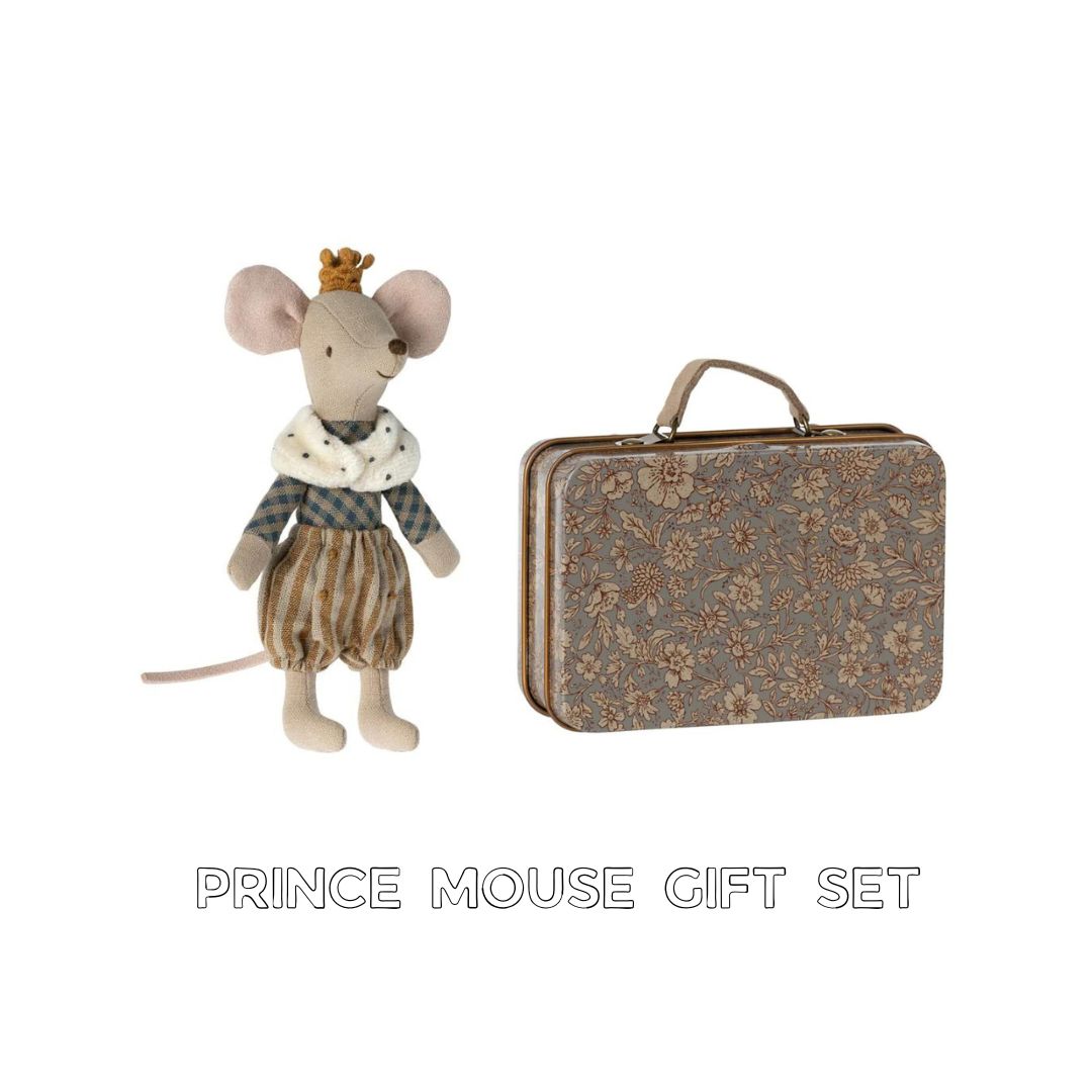 Maileg prince bundle gift set, Maileg Royal prince mouse with grey Maileg tin discounted bundle
