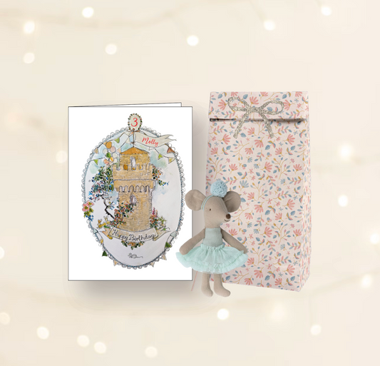 Maileg Ballerina Mint Birthday Gift Set: Mouse, Card & Bag