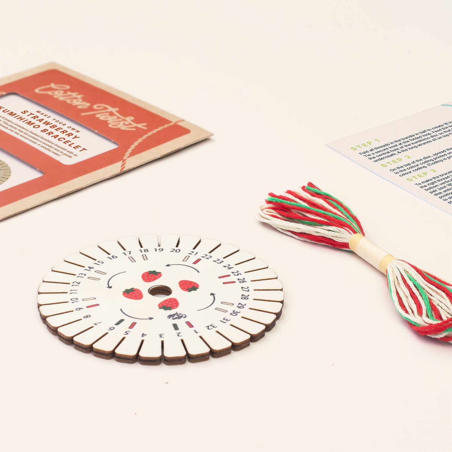 Cotton Twist (WE PREPAY ALL USA DUTIES) - Make Your Own Strawberry Kumihimo Bracelet Kit