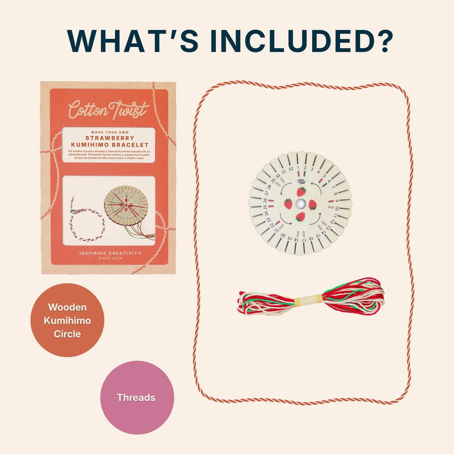 Cotton Twist (WE PREPAY ALL USA DUTIES) - Make Your Own Strawberry Kumihimo Bracelet Kit