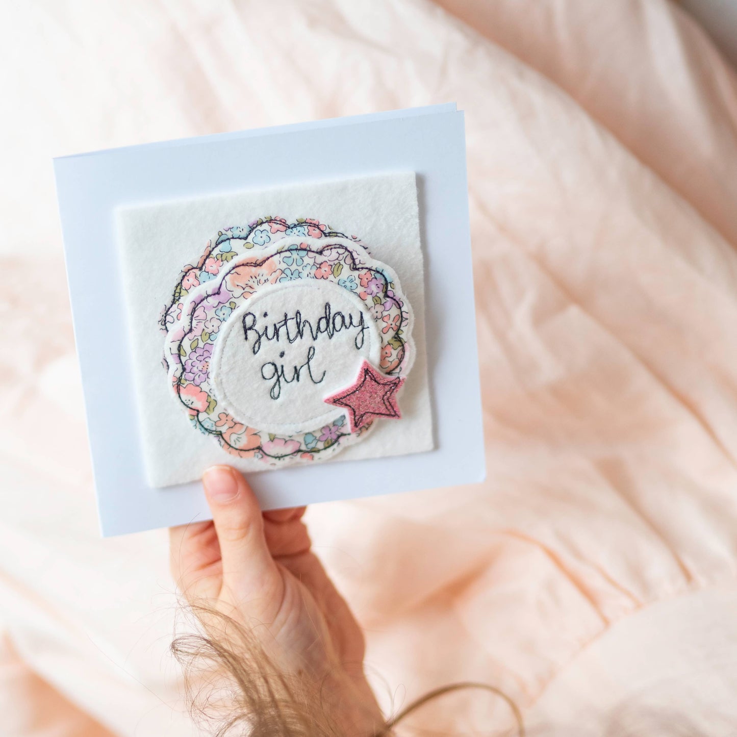 Girl Friday Embroidery Liberty Print Birthday girl badge and card