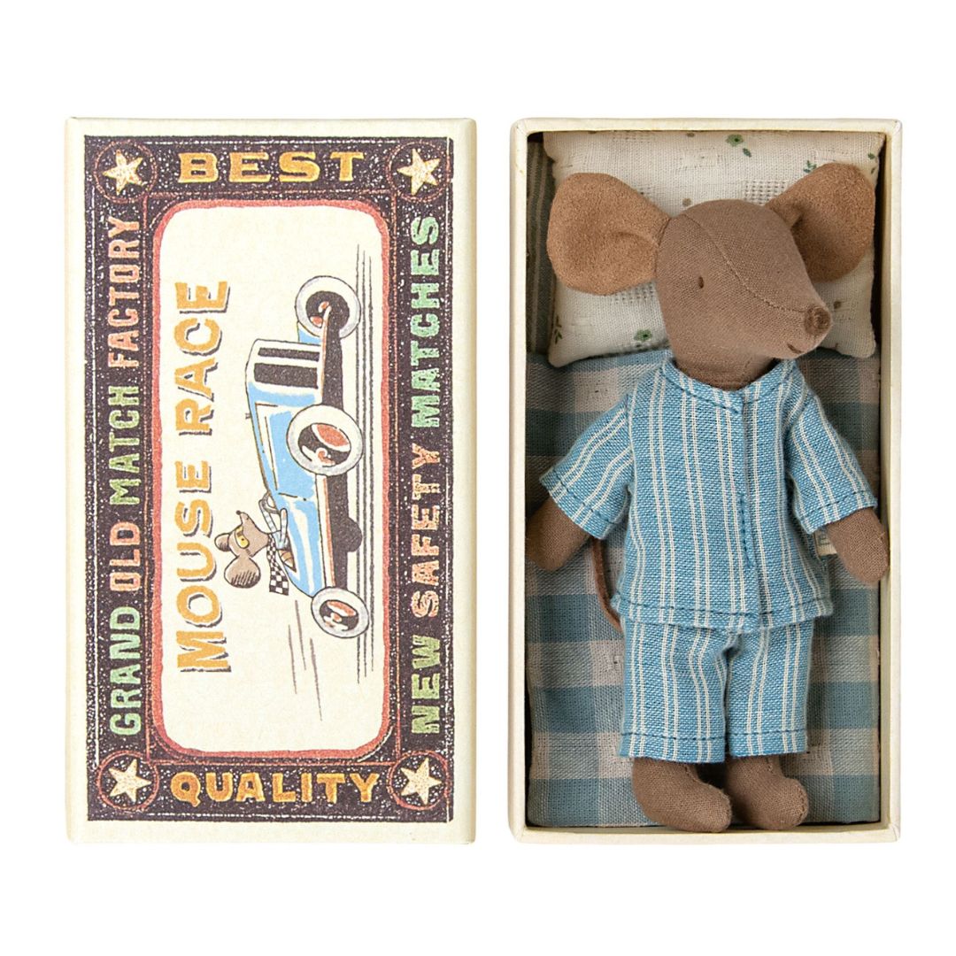 Maileg SS23 big brother mouse toy with blue stripe pjs