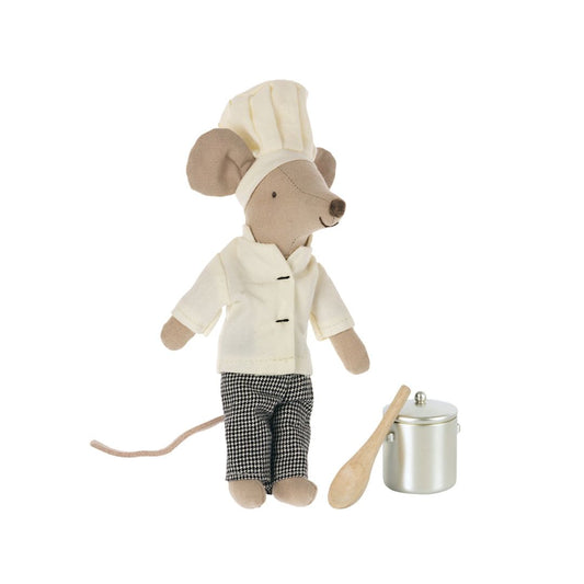 Maileg chef mouse with tin and spoon
