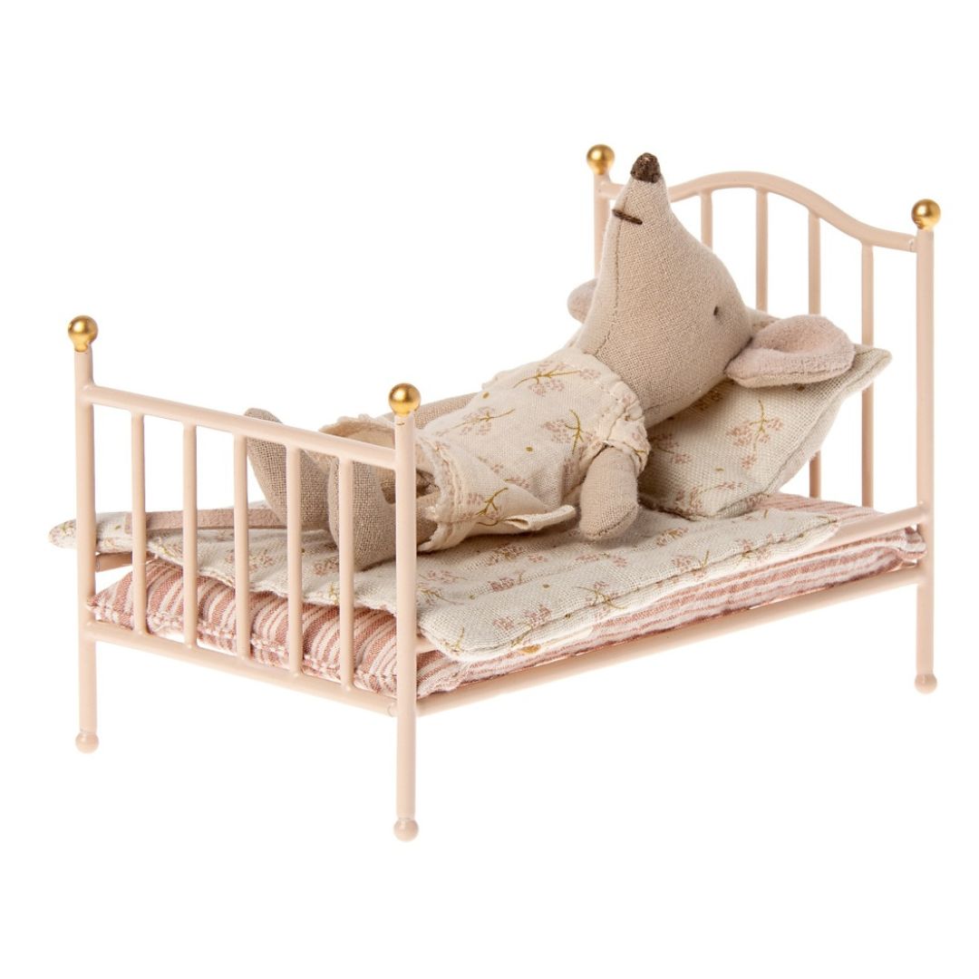 Maileg little vintage bed with mouse in matchbox laying