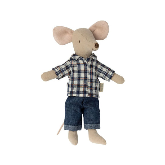 Maileg SS23 dad mouse with checked shirt and denim trousers